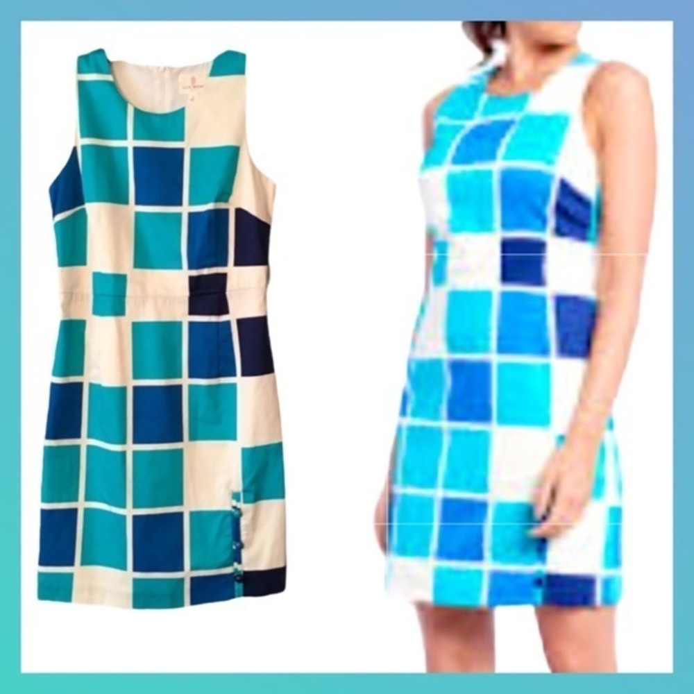 JB by Julie Brown Cobalt Blue Concord Color Block Checkered Sheath Dress